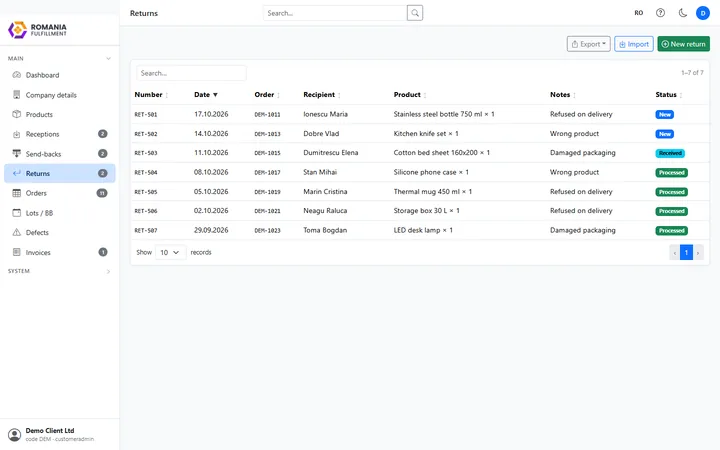 Returns list with reason and status
